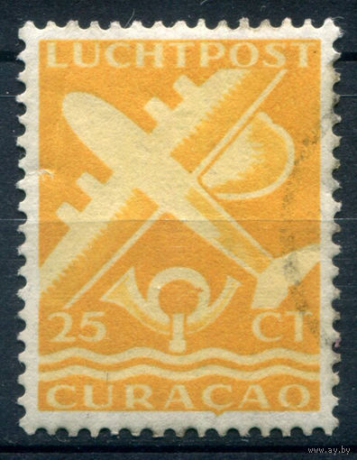 Нидерландские колонии - Кюрасао - 1947г. - авиация, авиапочта, 25 с - 1 марка - гашёная, есть небольшой разрыв слева [Mi 258]. #3-WB-77-A-1