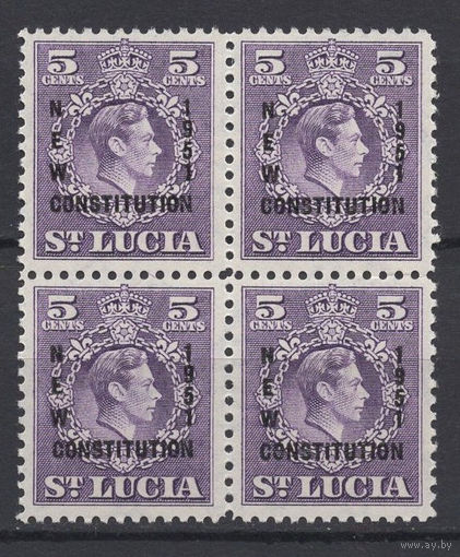 Сент-Люсия /St Lucia 1951** 5c Георг VI кварт надпечатка