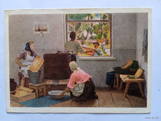 1955. соцреализм. Космачев. На колхозной пасеке