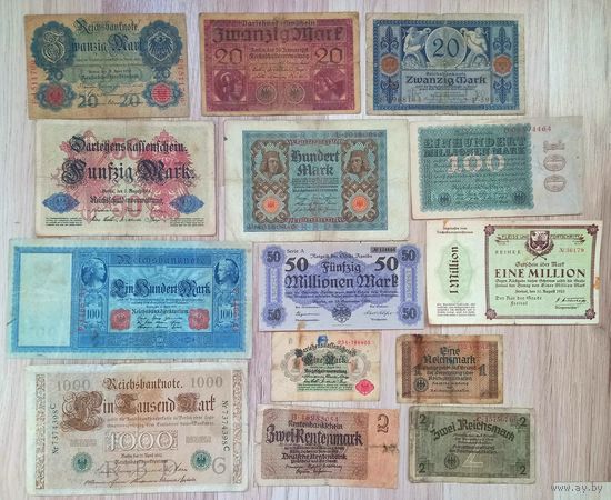 КОЛЛЕКЦИЯ Банкнот Старой Германии 14 штук