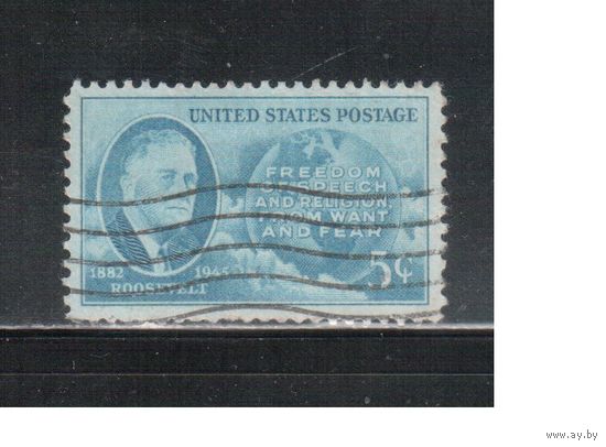 США-1945, (Мих.537 ), гаш.   , Личности , Президент, Рузвельт(3)