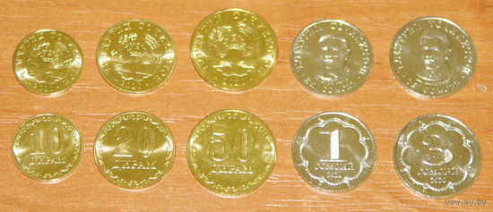 Таджикистан 2020 10,20,50 дирам, 1, 3 сомони компл. 5 мон. UNC