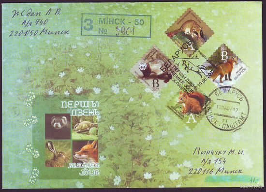 Беларусь 2007 год Конверт первого дня КПД Десятый стандартный выпуск. Фауна Беларуси