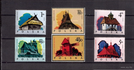 1974 Польша  PL 2302-7 - Деревянное зодчество. - 6 марок MNH ** / архитектура\ПЛ