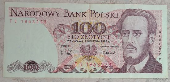 Польша 100 злотых 1988 серия TS 1863223. Возможен обмен