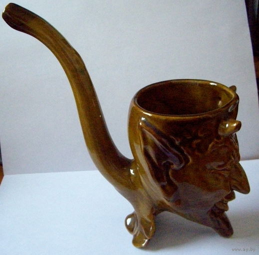 Мефистофель, чёрт, трубка, кружка поилка, обливная керамика, винтаж, СССР