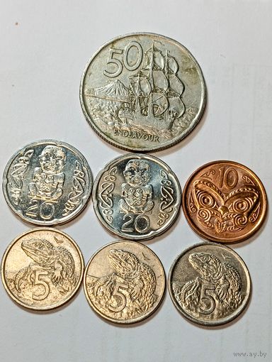 Новая Зеландия 50 центов 1976 года , 20 центров 2006 и 2008 года , 10 центов 2011 года , 5 центов 1975 , 1989 , 1994 года .