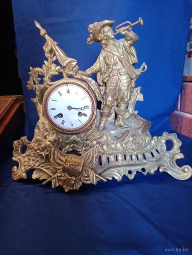 Часы настольные каминные, бронза, в33см, ш34см, г16см. диам 9см