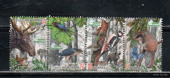 Беларусь-2014,(Мих.1036-1039) **,  Фауна