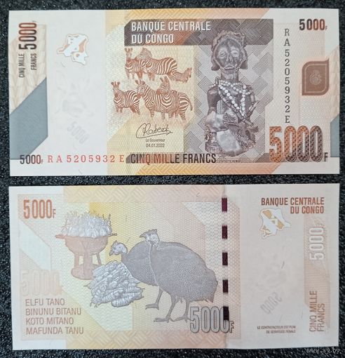 5000 франков Конго 2022 г. UNC