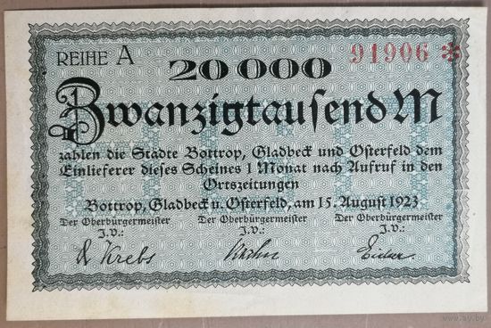 Германия 20000 марок 1923 г Боттроп (Bottrop, Gladbeck und Osterfeld), aUNC