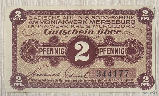 Нотгельд Мерзебург 2 пфеннига 1917 год. Веймарская республика