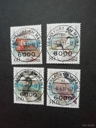 Германия 1991 Серия из четырех марок "Птицы" (гашеные с клеем) Мi.1539-1542 каталог 4.50 евро