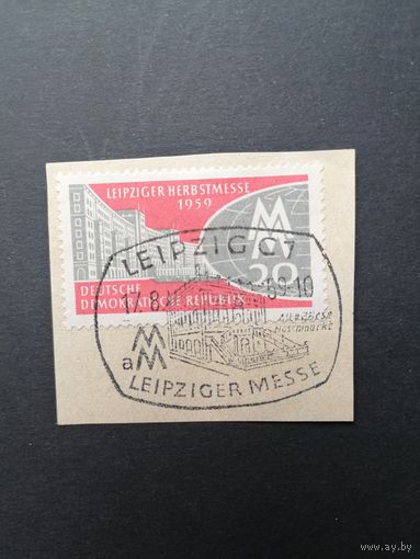 ГДР 1959 Марка на вырезке "Осенняя торговая ярмарка в Лейпциге" (спецгашение) Mi.712 каталог 0.70 евро
