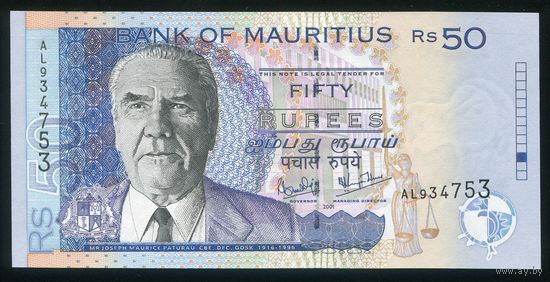 Маврикий 50 рупий 2001 г. P50b(1). Серия AL. UNC
