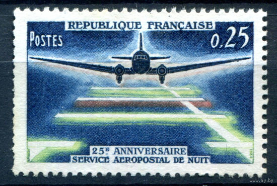 Франция - 1964г. - авиация, 25-летие Службы Ночной Авиапочты - 1 марка - полная серия, чистая, без клея [Mi 1471]. #2-Fr-59-A-2