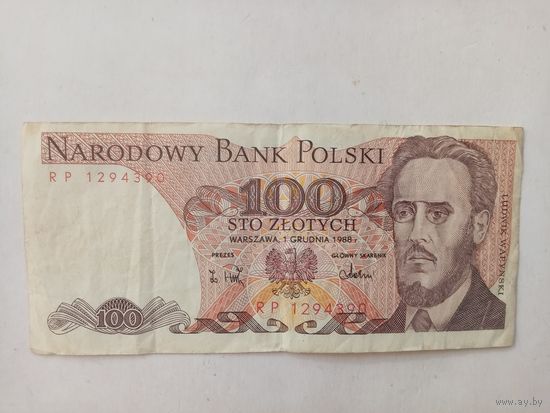 БАНКНОТА 100 ЗЛОТЫХ ПОЛЬША-1988 г