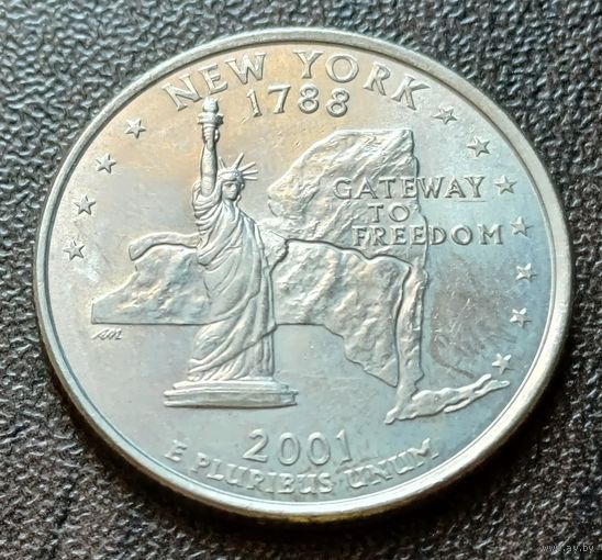 США 1/4 доллара, 2001 Квотер штата Нью-Йорк    D    ( 1-5-6 )