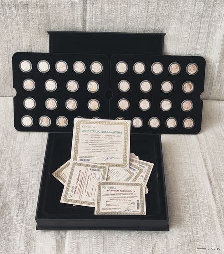 Коллекционные серебряные медали Правители России 36 шт Серебро 925 проба монетный двор сертификат Лот 51