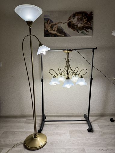 Люстра на 5 рожков + напольный торшер 161 см (лампочки в комплекте). Одним лотом