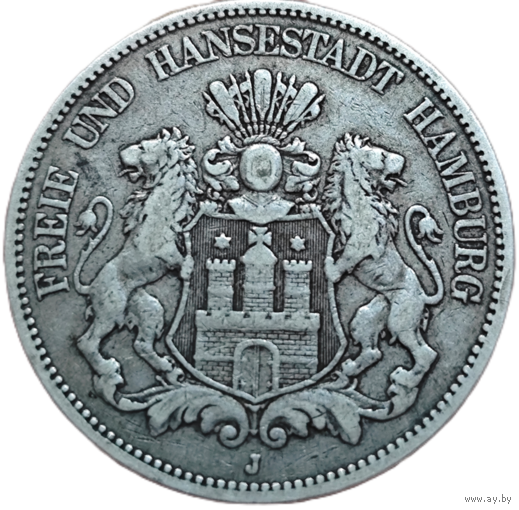 5 марок. 1876 года. Гамбург.
