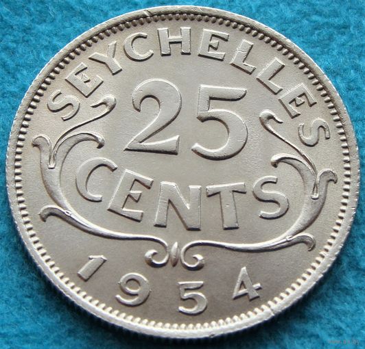 Сейшельские острова. 25 центов 1954 год  KM#31   Тираж: 124.000 шт