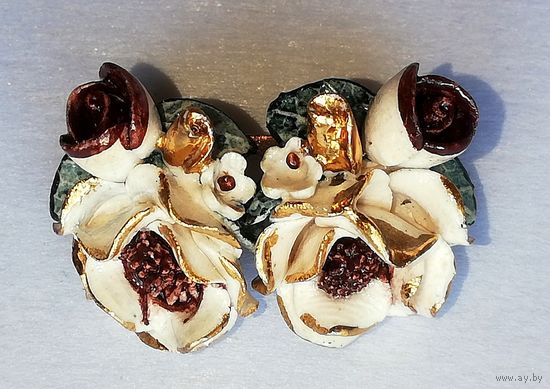 Брошь винтажная, розы, фарфор