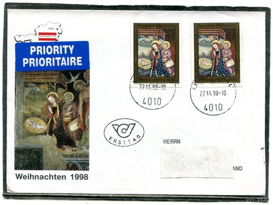 Австрия. КПД. Конверт п.п. Рождество 1998