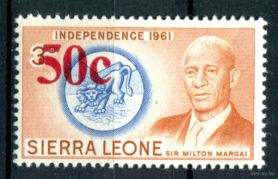 Сьерра-Леоне - 1965г. - сэр Милтон Маргаи, первый премьер-министр, надпечатка 50 с - 1 марка - MNH [Mi 312]. #3-WB-90-A-1