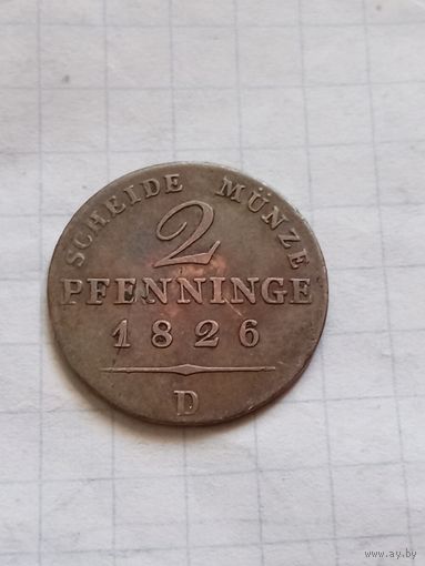2 пфеннига (1/180 талера) 1826 года