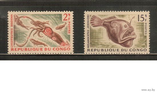 Конго -1964(Мих.57-58),  ** ,   Морская  Фауна ,  Рыбы (полная серия)