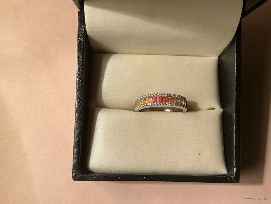 Кольцо золото 750 Цветные Сапфиры Бриллианты