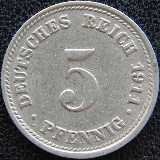 YS: Германия, Рейх, 5 пфеннигов 1911D, KM# 11 (2)