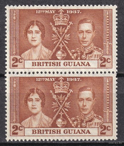 73.BrKS. Великобритания. Колонии.  Британская Гвиана. Коронация Георга VI и Елизаветы. 1937 г. 2C. Mi.#173. Пара. MNH.