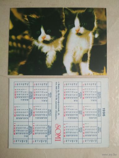 Карманный календарик. Кошки . 1996 год