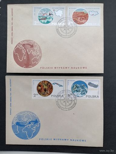 Польша 1980 Три КПД с полной серией марок "Научные экспедиции" (спецгашение) марки Mi.2686-2691 каталог 3.50 евро