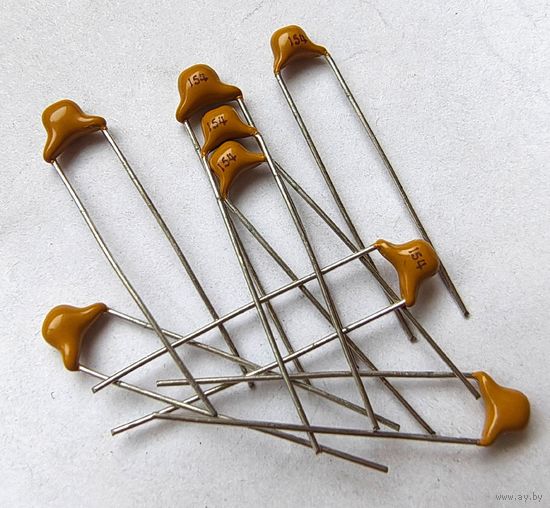 0,15 мкф ((Цена за 68 штук)) 154. 50 Вольт 20% Y5V. Конденсатор керамический многослойный выводной. 0,15мкф 150нф