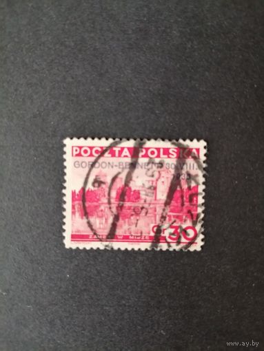 Польша 1936 Марка из серии "Надпечатка на марках приуроченная к соревнованию аэростатов на дальность полета на кубок Гордона Беннетта" (без клея и без наклейки) Mi.314 каталог 9.00 евро