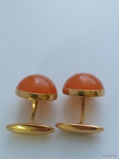 Запонки СССР, янтарь, позолота