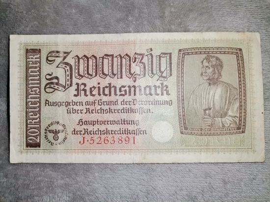 20 Рейхсмарок 1940-1945. Немецкие оккупационные территории