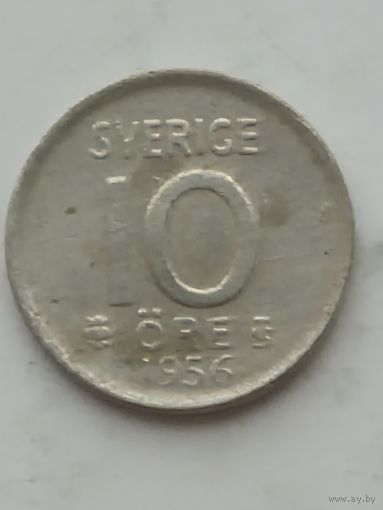 10 эре 1956 года Швеция. Серебро 400. Монета не чищена. 45213