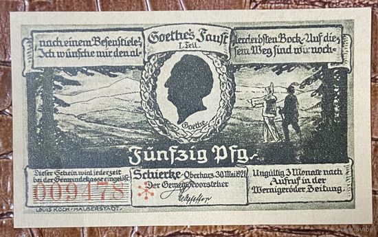 Нотгельд 50 пфеннигов 1921 год. Ширке,. Веймарская республика