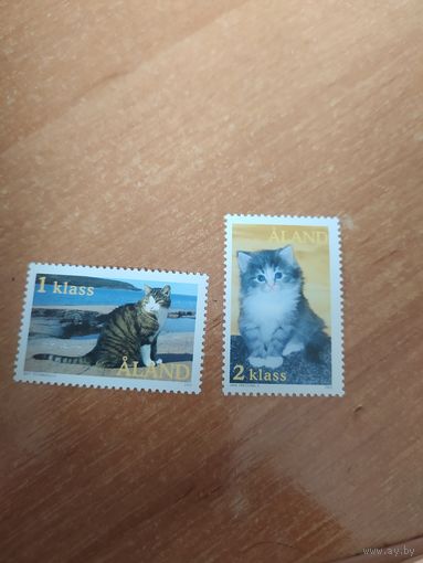 Аландские о-ва, марки с кошками.