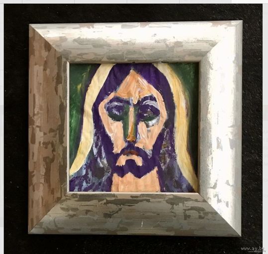 Акулов В.И. "Голова Христа", акрил, картон. Размер 20/20 см.