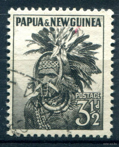 Британские колонии - Папуа Новая Гвинея - 1952/60г. - ландшафты, виды, местные мотивы, 3 1/2 P - 1 марка - гашёная [Mi 7]. #3-WB-90-A-1