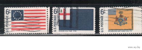 США-1968, (Мих.956-) , гаш. , Исторические флаги , 3 марки