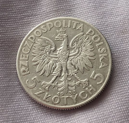5 злотых 1933 с клеймом под лапой