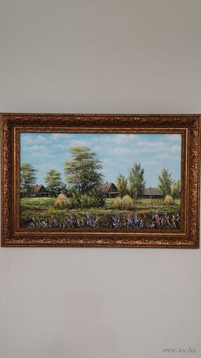 Картина маслом "Летом в деревне"