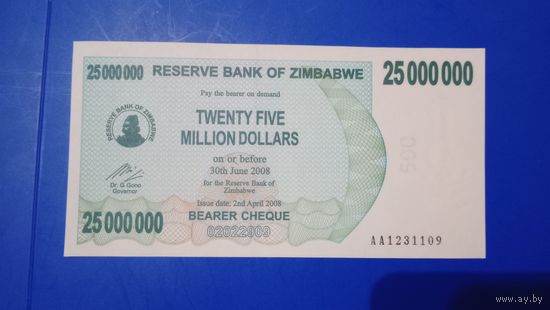 Зимбабве 25000000 долларов 2008