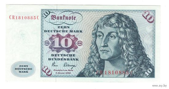 Германия ФРГ 10 марок 1980 года. Состояние XF+